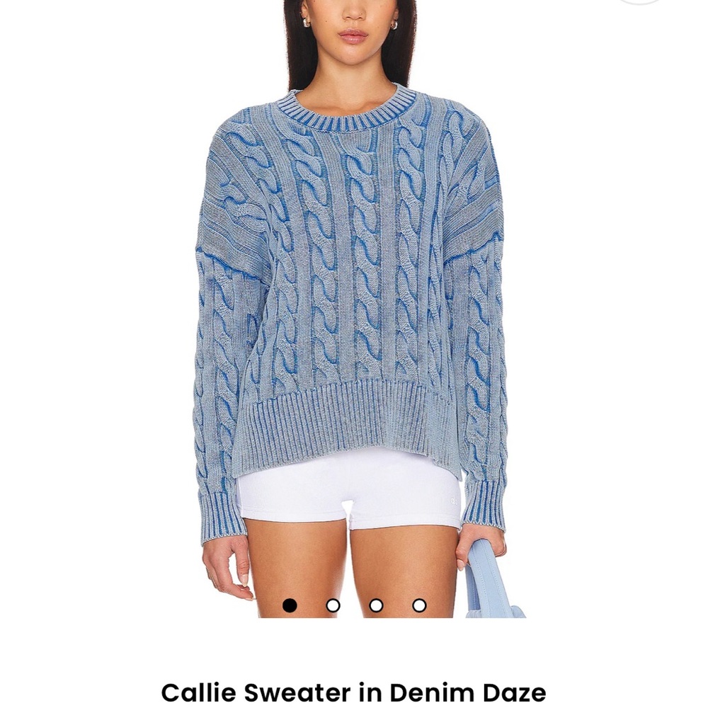 Beach Riot Blue Crewneck Cable Knit Sweater